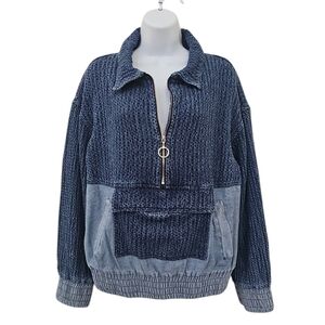 NWT Bibi Blue Quarter Zip Denim Jean Jacket Size L Pullover